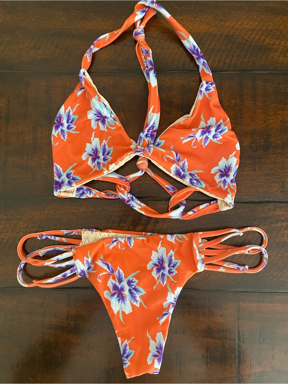 ACACIA Swimwear Orange Floral Bikini Set - Small Bottom/ Med Top $175